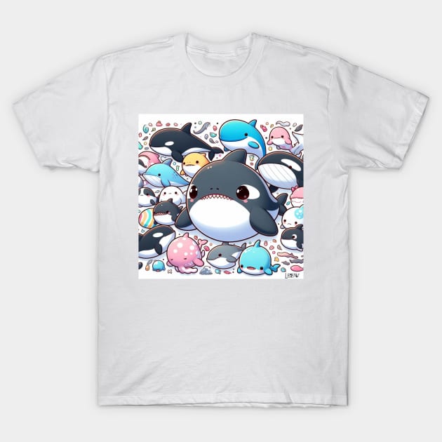 the march of the sea ecopop with whales, sharks and dolphins T-Shirt by jorge_lebeau